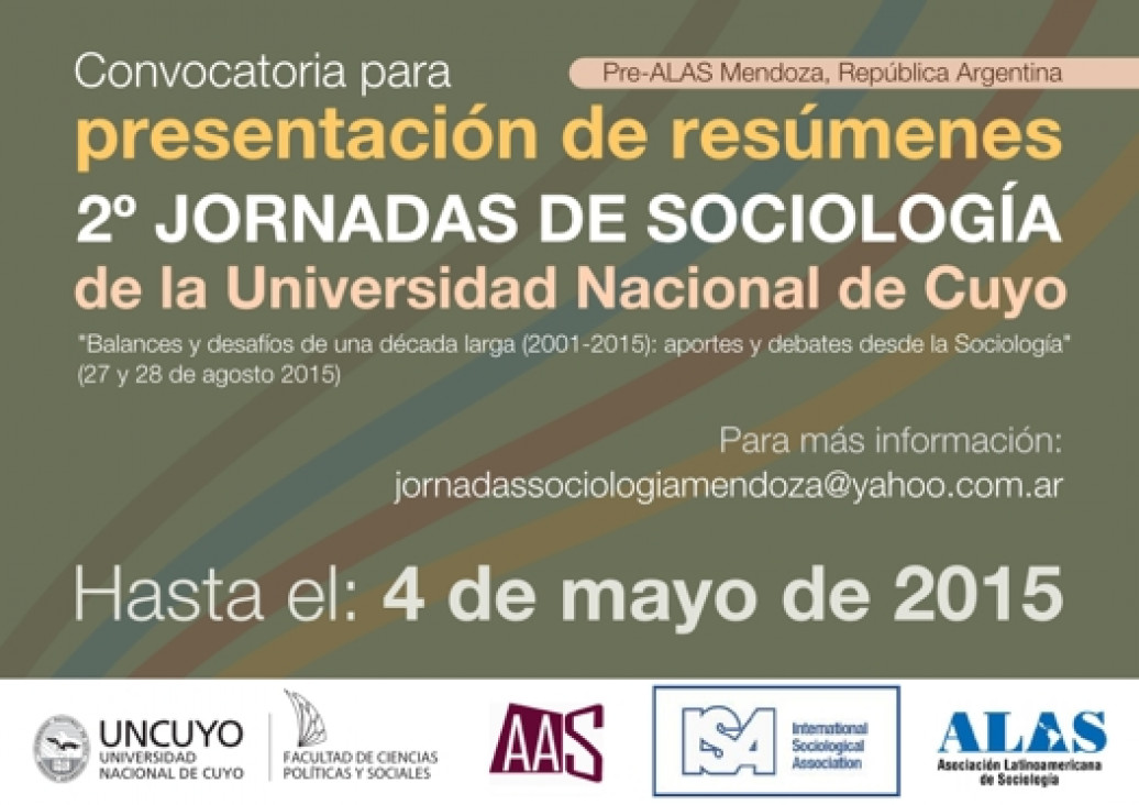 imagen Convocatoria para Presentación de Resúmenes 2º Jornadas de Sociología de la UNCuyo