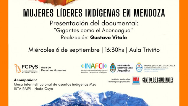 imagen  Proyección del documental "Gigantes como el Aconcagua. Mujeres líderes indígenas en Mendoza"