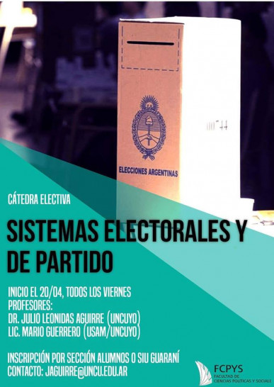 imagen Cátedra electiva "Sistemas electorales y de partidos" en la FCPyS