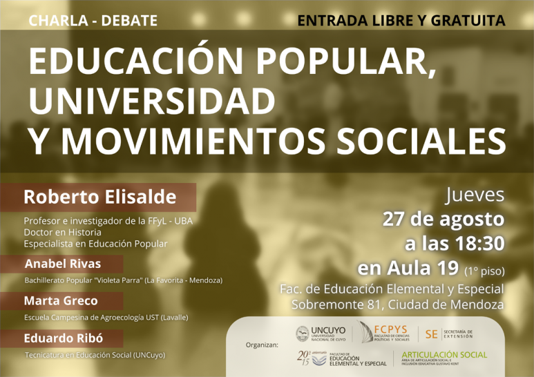imagen Se debatirá sobre Educación Popular, Universidad y Movimientos Sociales.