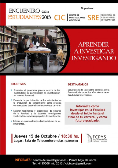 imagen Ecuentro con Estudiantes: Aprender a Investigar Investigando (postergado para el próximo Lunes 19 de octubre  a las 18 hs)