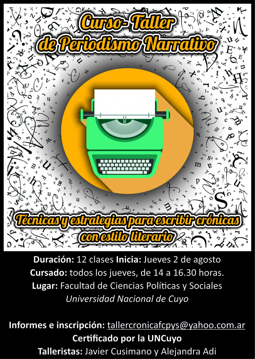 imagen Curso - Taller de Periodismo Narrativo: Técnicas y estrategias para escribir crónicas con estilo literario. 