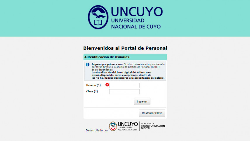 imagen Acceso a Portal de Personal UNCUYO