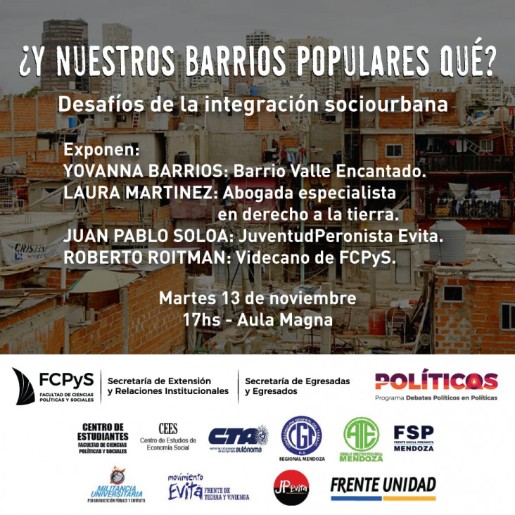 imagen Debate sobre barrios populares en la FCPyS