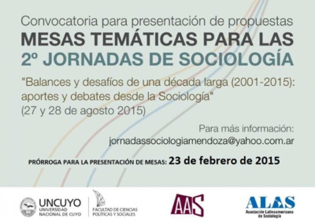 imagen Prórroga de la Presentación de Mesas Temáticas a las 2º Jornadas de Sociología