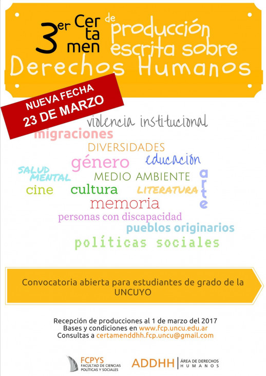 imagen Prórroga para el 3er Certamen de producción escrita sobre Derechos Humanos