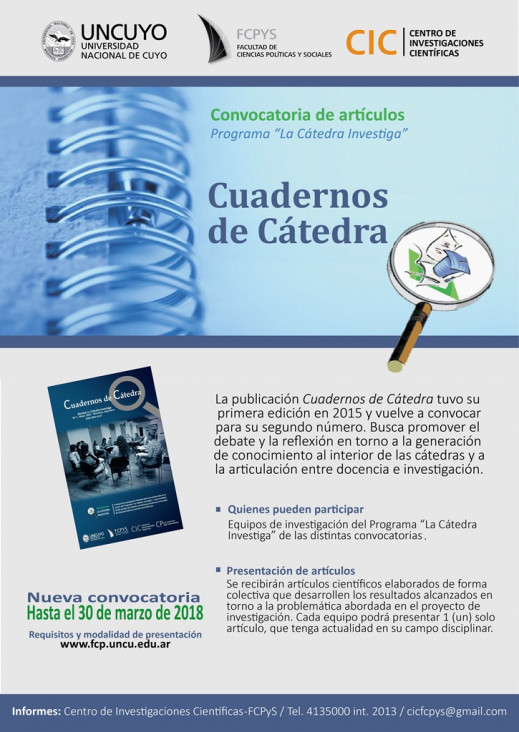 imagen Convocatoria de artículos para la nueva edición de "Cuadernos de Cátedra"