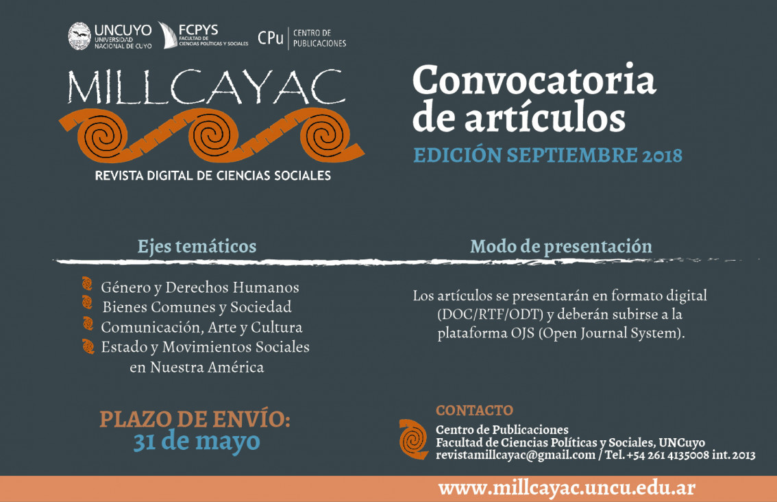 imagen Nueva convocatoria de artículos para Revista Millcayac