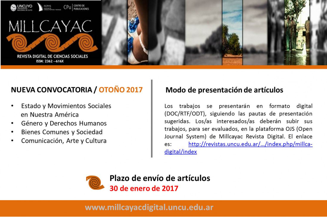 imagen Convocatoria para publicar en Revista MILLCAYAC