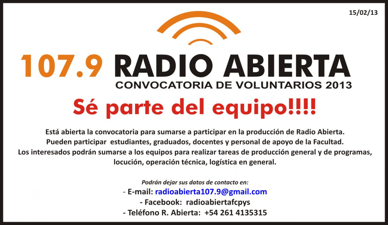 imagen Convocatoria de Voluntarios 2013