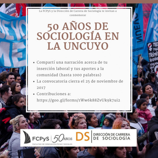 imagen Convocatoria: "50 años de Sociología en la UNCuyo"