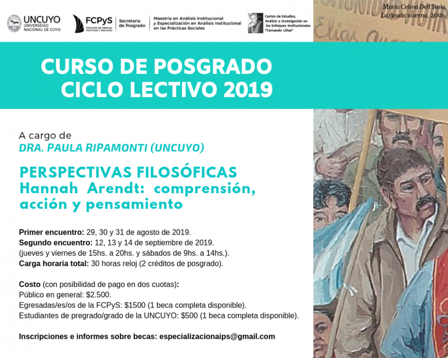 imagen Curso de Posgrado "Perspectivas filosóficas. Hannan Arendt: comprensión, acción y pensamiento".