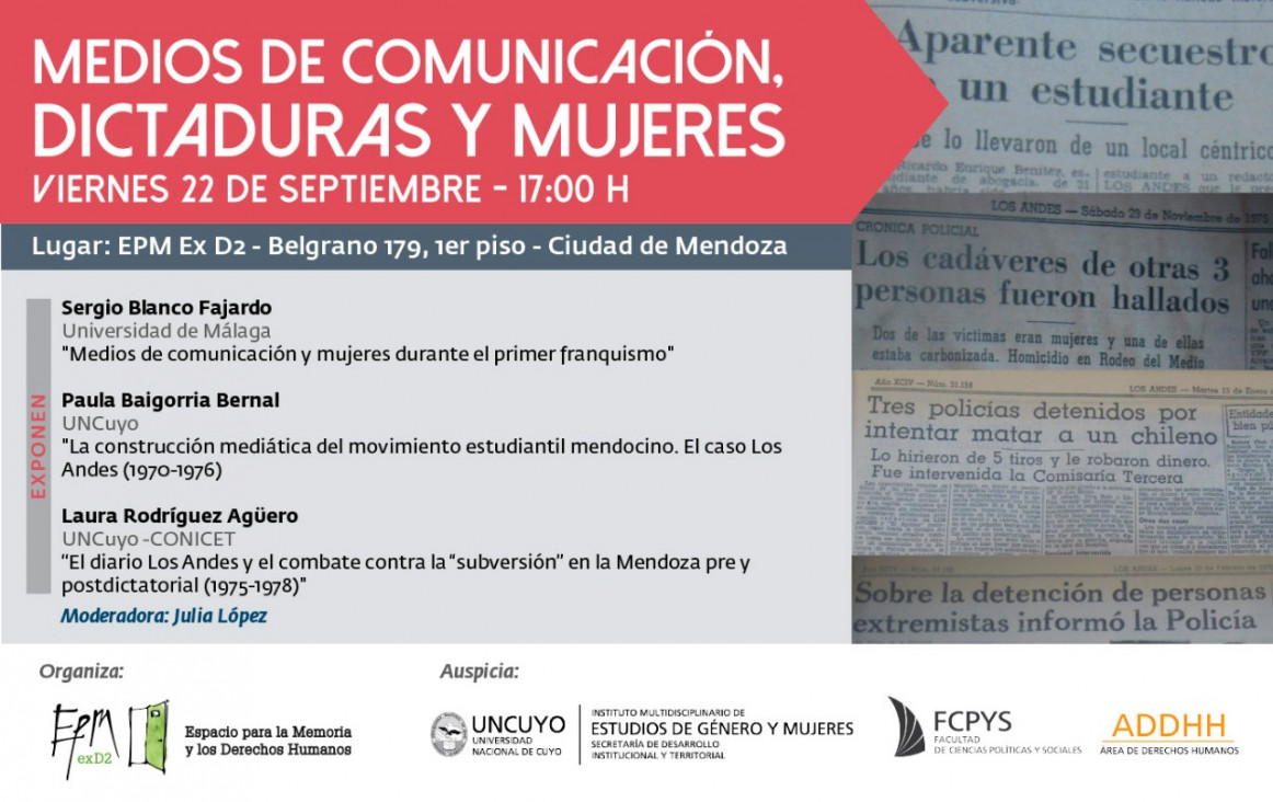 imagen Medios de comunicación, dictaduras y mujeres será el tema de una charla