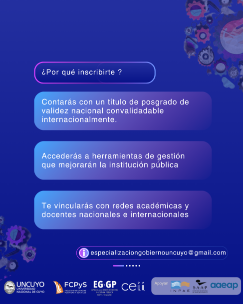 imagen Se abren las inscripciones para la IV Cohorte de la Especialización en Gobierno y Gestión Pública