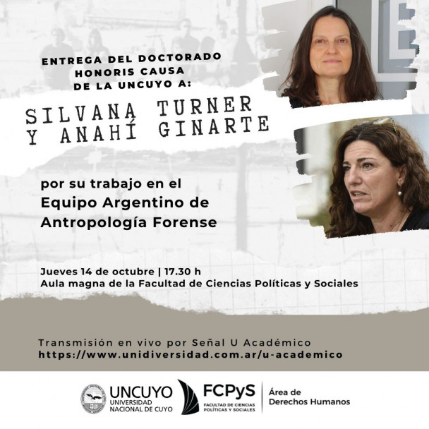 imagen Silvana Turner y Anahí Ginarte serán Doctoras Honoris Causa de la UNCuyo 