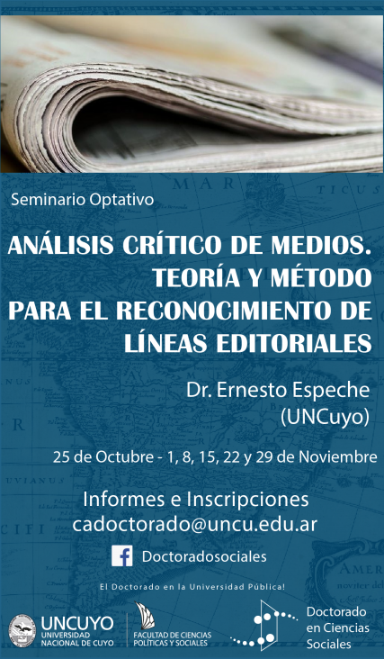 imagen Seminario "Análisis crítico de medios. Teoría y método para el reconocimiento de líneas editoriales".