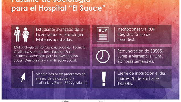 imagen El Hospital "El Sauce" busca estudiante de Sociología