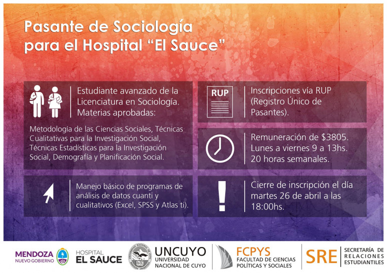 imagen El Hospital "El Sauce" busca estudiante de Sociología
