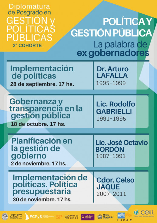 imagen Tercer encuentro de Gestión y Política Pública en la Palabra de Ex Gobernadores, será dictado por el Lic. José Octavio Bordón