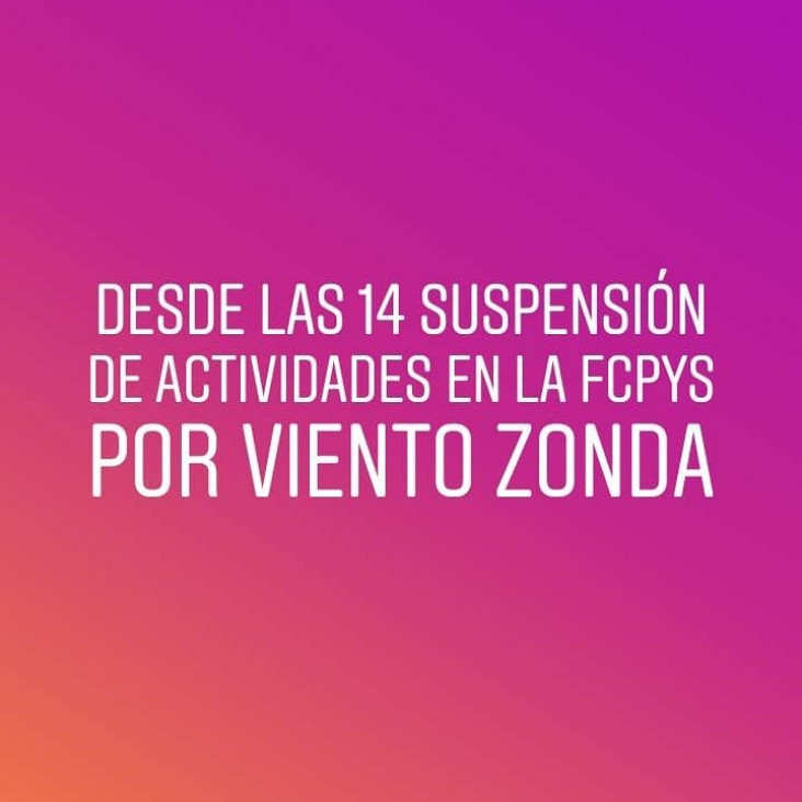 imagen SUSPENSIÓN DE ACTIVIDADES DESDE LAS 14 EN LA FCPYS POR VIENTO ZONA