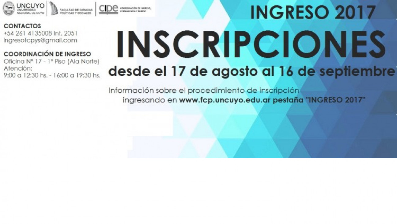 imagen La Facultad de Ciencias Políticas y Sociales abre las inscripciones para el Ingreso 2017