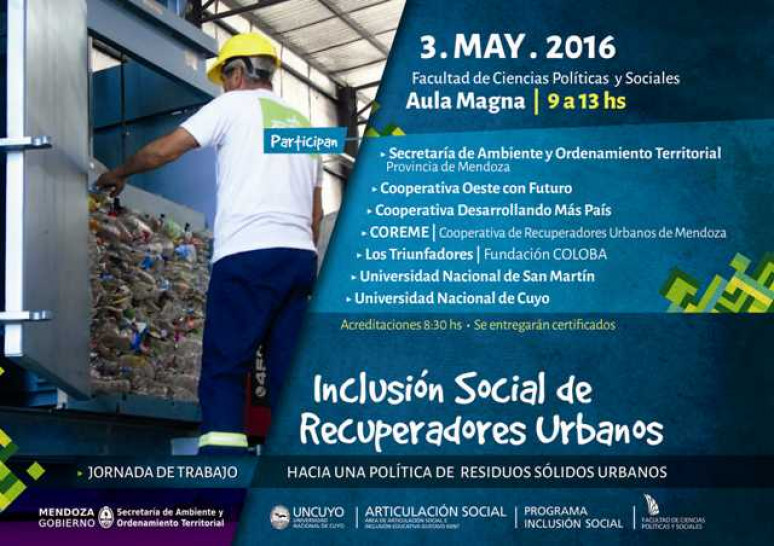 imagen Se realizará una Jornada de trabajo para la inclusión social de los Recuperadores Urbanos 