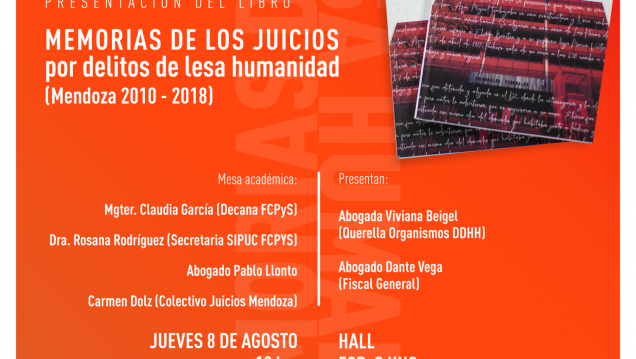 imagen Se presentará el libro "Memorias de los juicios por delitos de lesa humanidad (Mendoza 2010-2018)"
