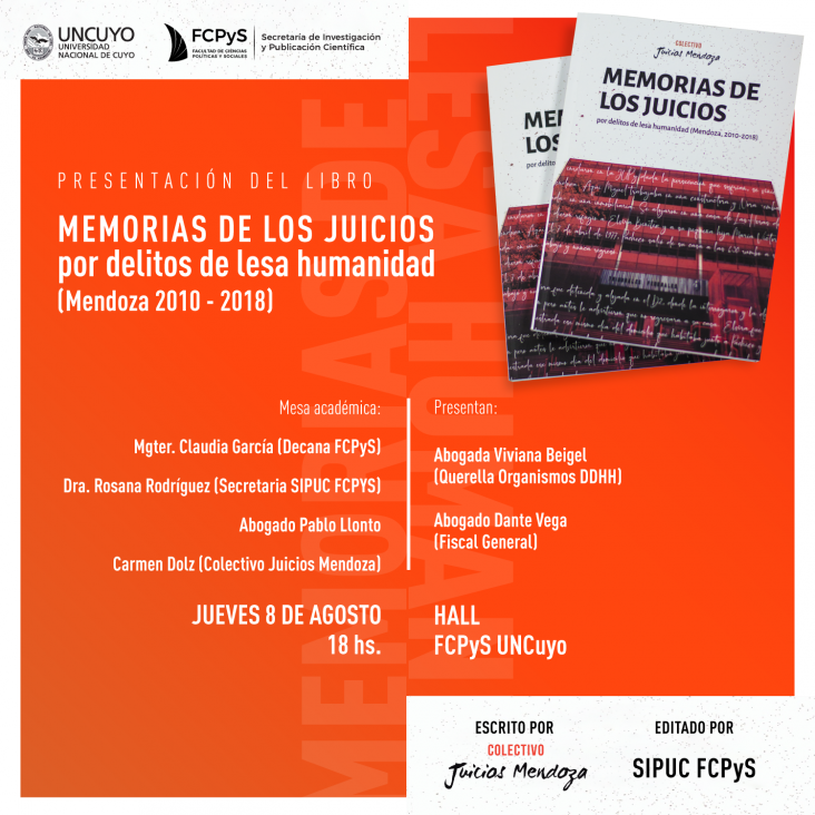 imagen Se presentará el libro "Memorias de los juicios por delitos de lesa humanidad (Mendoza 2010-2018)"