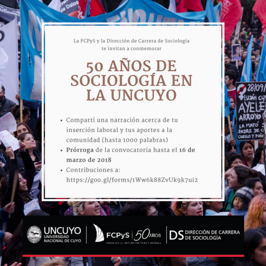imagen  Prórroga para la recepción de narraciones: 50 años de Sociología en la UNCuyo