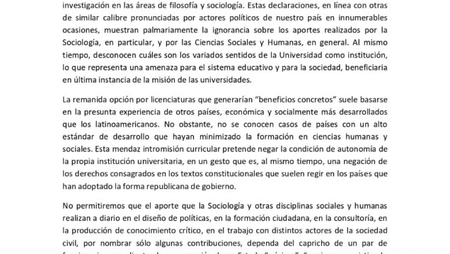 imagen Repudio de la Red Argentina de Carreras de Sociología a las declaraciones de Bolsonaro