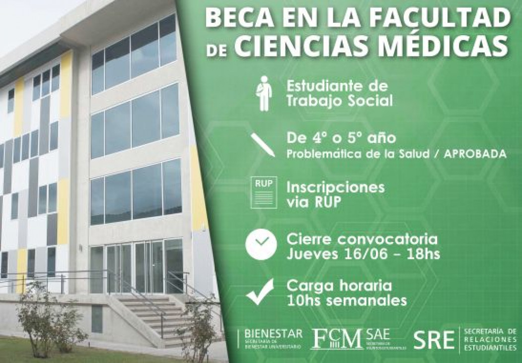 imagen La facultad de Ciencias Médicas busca becario de Trabajo Social