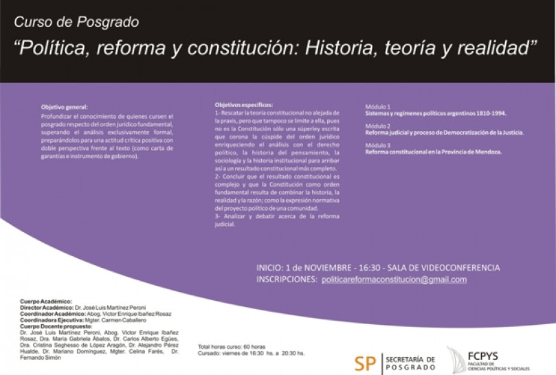 imagen Curso de Posgrado: "Política, reforma y constitución: Historia, teoría y realidad"