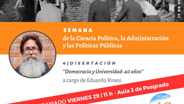 imagen Disertación "Democracia y Universidad: 40 años" a cargo de Eduardo Rinesi