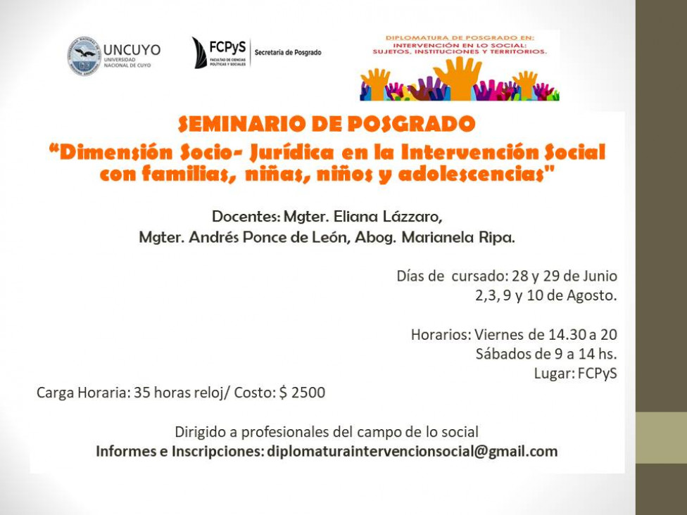 imagen Seminario de posgrado sobre intervención social con familias, adolescencias, niñas y niños 