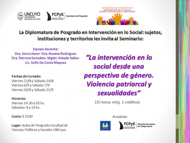 imagen Comienza el seminario sobre "La intervención en lo social desde una perspectiva de género. Violencia patriarcal y sexualidades"