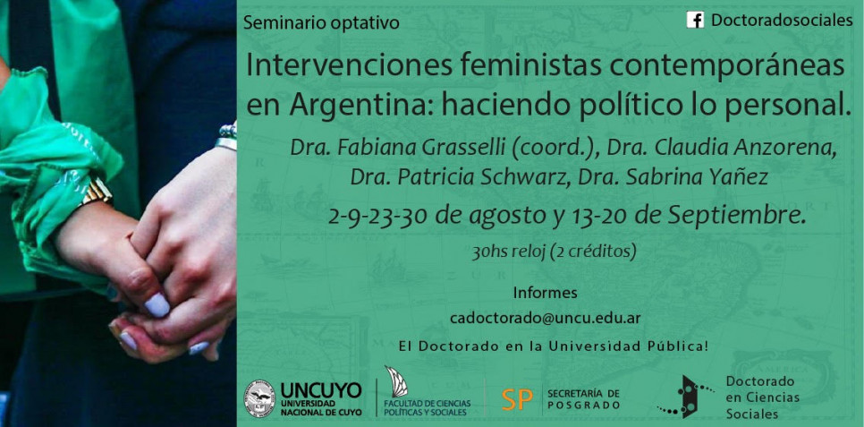 imagen Seminario optativo: "Intervenciones feministas contemporáneas en Argentina: haciendo político lo personal "